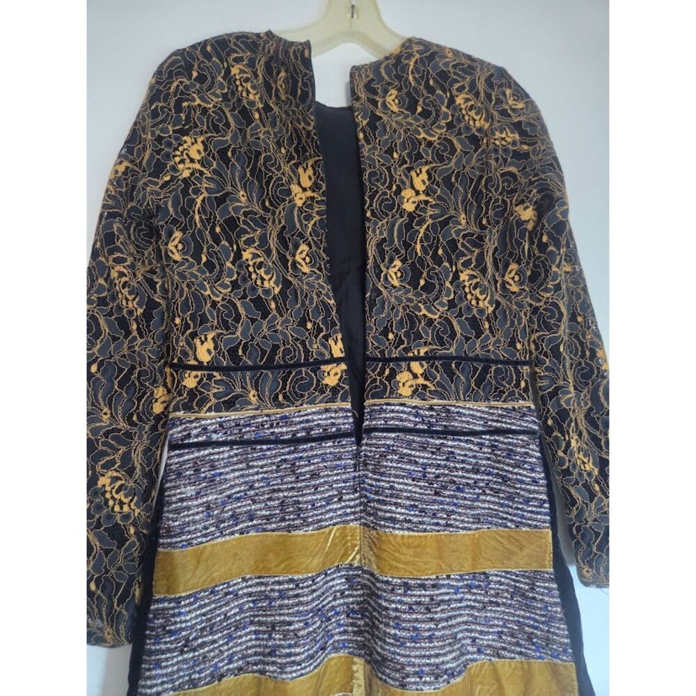Sara Navon Black Gold Grey Floral Jacquard Tweed Velvet A-Line Dress size Small - Picture 5 of 7
